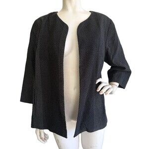 EILEEN FISHER Organic Cotton Jacket Black White Open Front 3/4 Sleeve Size XL